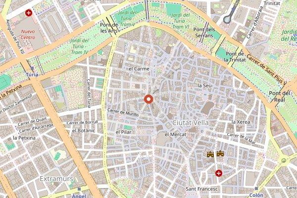 Map showing Horno San Bartolome (Plaza del Tossal) in Valencia