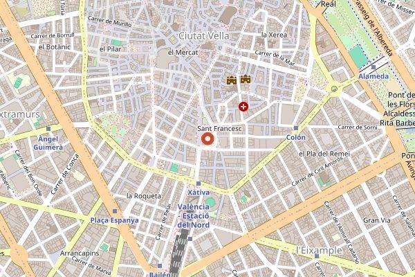 Map showing Las Fallas in Valencia