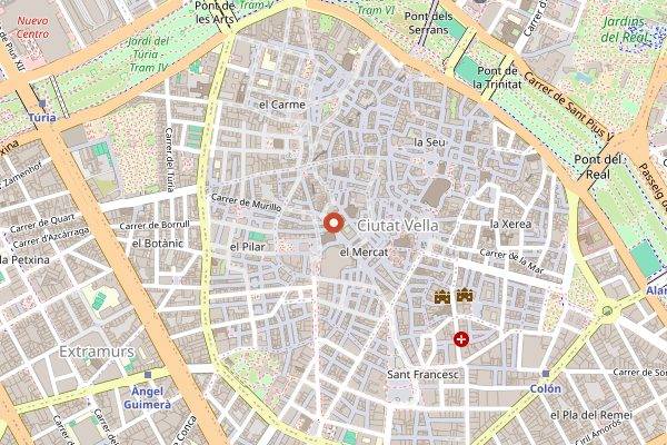 Map showing Mercado Central in Valencia