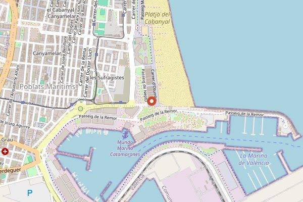 Map showing La Pepica in Valencia