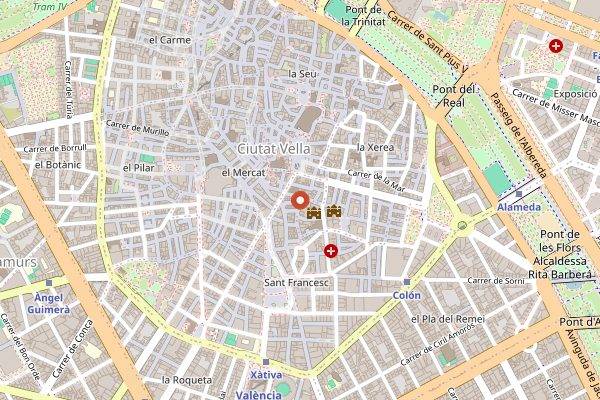 Map showing Agua de Valencia at Cafe Madrid in Valencia