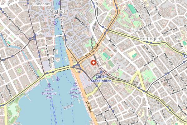 Map showing John Baker Stadelhofen in Zurich
