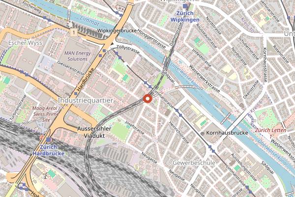 Map showing Markthalle Im Viadukt Stalls in Zurich