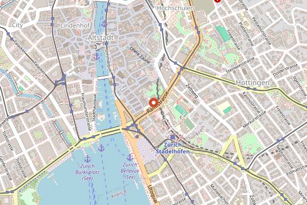 Map showing Kronenhalle in Zurich