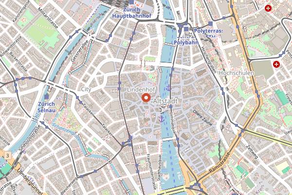 Map showing Restaurant Kindli in Zurich