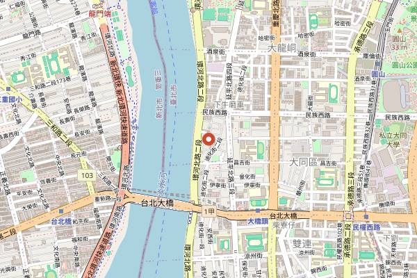 Map showing Yongle Market and Dihua Street in Taipei