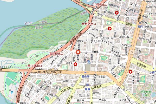 Map showing Huaxi Street Tourist Night Market in Taipei