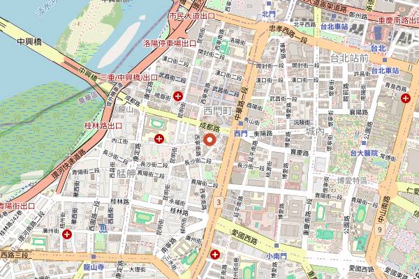 Map showing Ximen Red House Plaza in Taipei