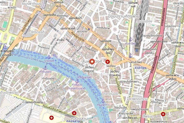 Map showing Soi Texas Phadungdao seafood stalls in Bangkok
