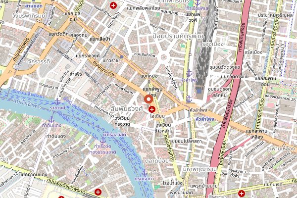 Map showing Yaowarat night street stalls in Bangkok