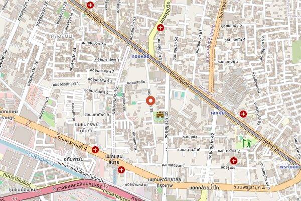 Map showing Sukhumvit Soi 38 night noodle stalls in Bangkok