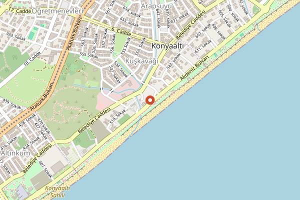 Map showing La Bohem Beach in Antalya