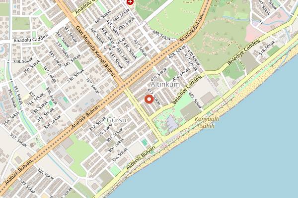 Map showing Alaz Ocakbaşı in Antalya