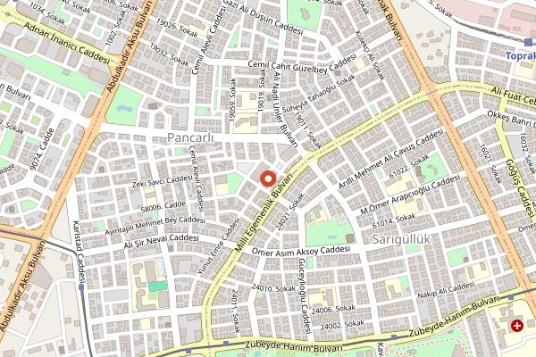 Map showing Akınal Gar Restaurant in Gaziantep