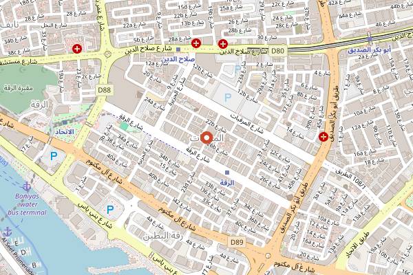 Map showing Aroos Damascus in Dubai
