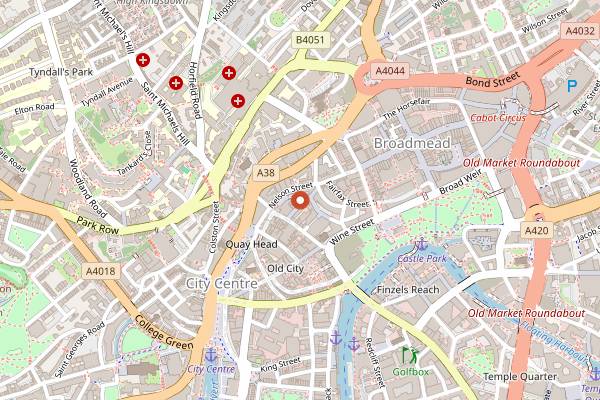 Map showing The Bank Tavern in Bristol