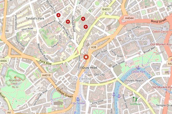 Map showing The Christmas Steps in Bristol