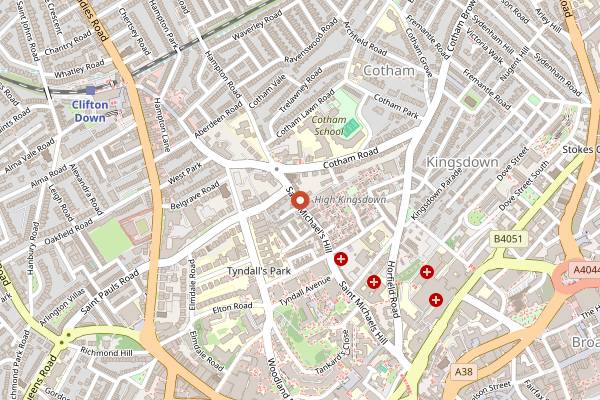 Map showing The Highbury Vaults in Bristol