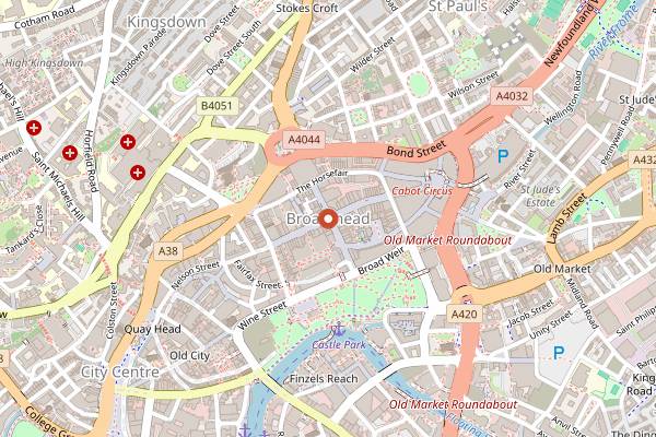 Map showing Bristol Christmas Market in Bristol