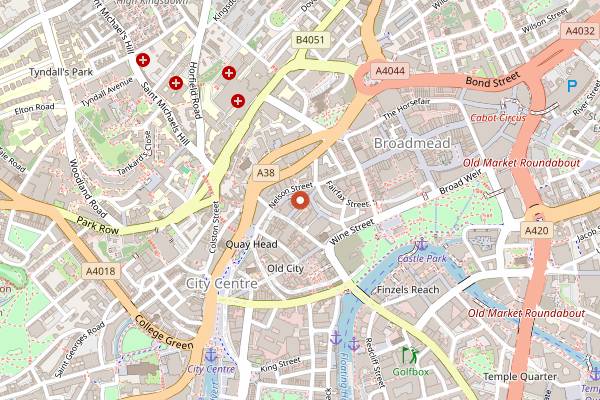 Map showing The Bank Tavern in Bristol