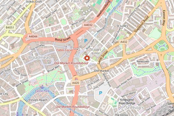 Map showing The Volunteer Tavern in Bristol