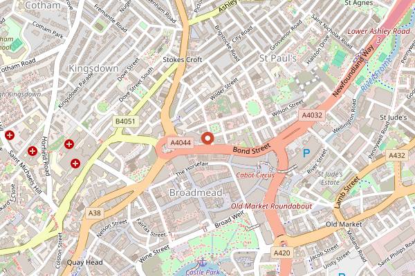 Map showing Bristol Christmas Market in Bristol