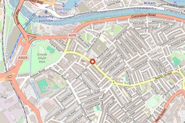Map showing Tobacco Factory Sunday Market in Bristol
