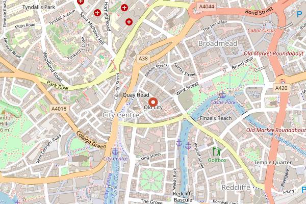 Map showing The Ox in Bristol