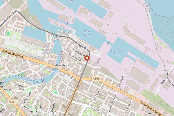 Map showing Fishers Bar at The Shore in Edinburgh