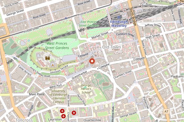 Map showing The Bow Bar in Edinburgh