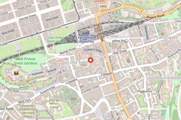 Map showing Burgers and Beers Grillhouse in Edinburgh