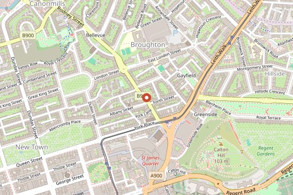 Map showing Artisan Roast Broughton Street in Edinburgh