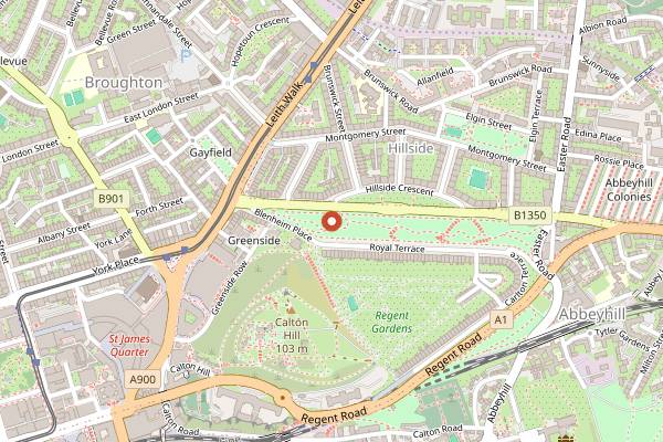 Map showing The Cottage at Royal Terrace in Edinburgh
