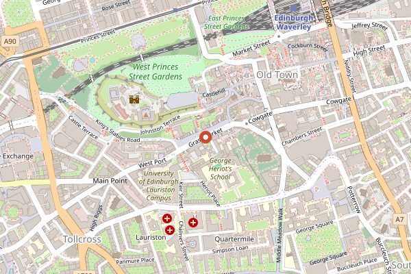 Map showing Grassmarket Saturday Market in Edinburgh