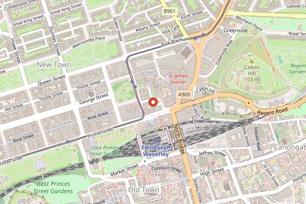 Map showing The Voodoo Rooms in Edinburgh