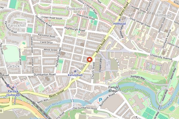 Map showing University Cafe in Glasgow
