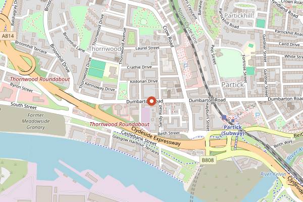 Map showing Meadow Road in Glasgow