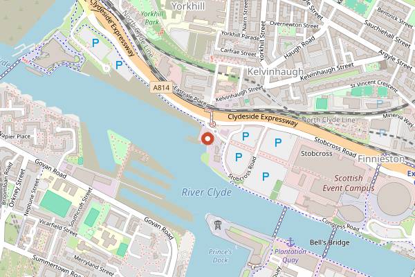 Map showing The Clydeside Distillery in Glasgow