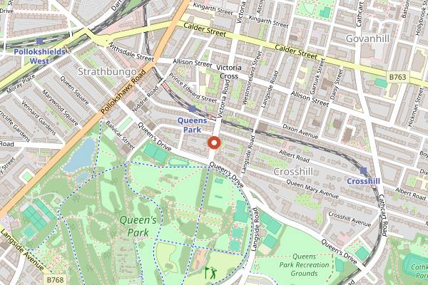 Map showing Queen's Park Farmers Market in Glasgow