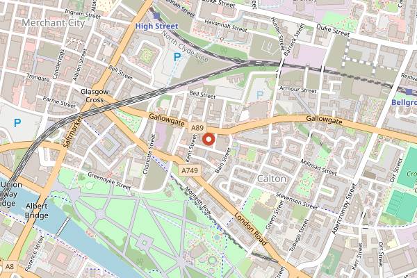 Map showing The Barras Market in Glasgow