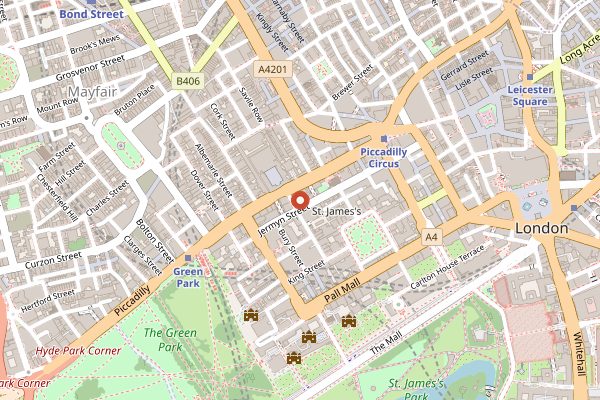 Map showing Fortnum and Mason in London