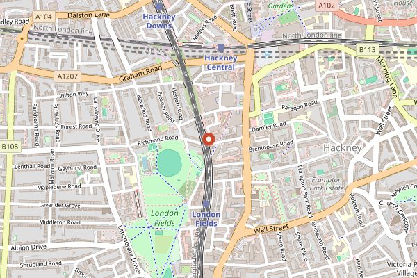 Map showing Pophams Bakery in London