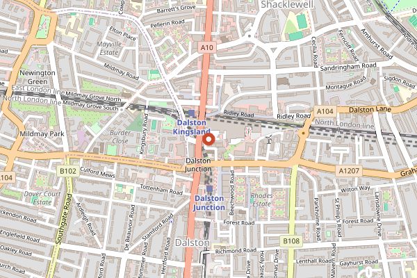 Map showing The Dusty Knuckle in London