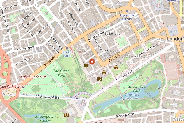 Map showing Dukes Bar in London
