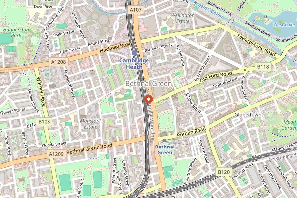 Map showing Satan's Whiskers in London