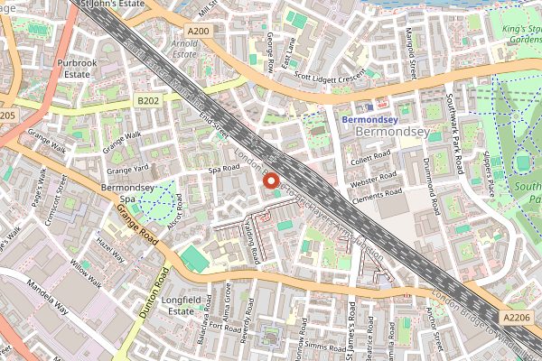 Map showing The Kernel Brewery in London