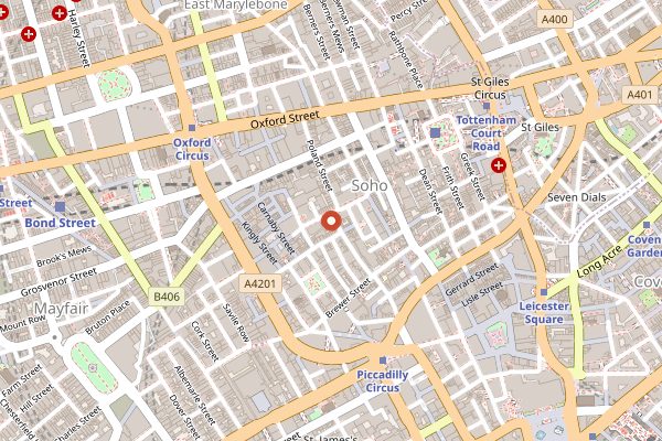 Map showing Bao Soho in London