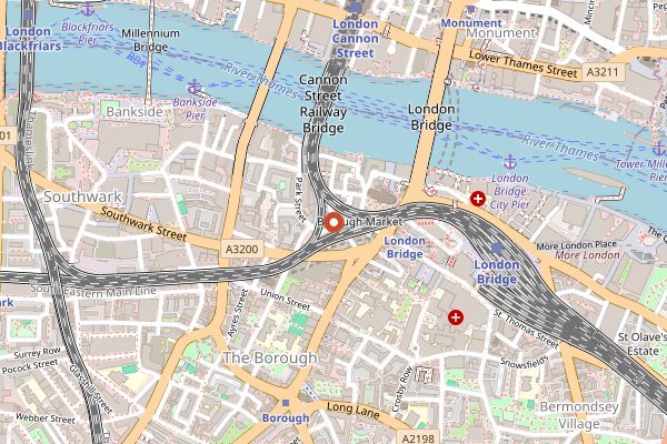 Map showing Monmouth Coffee Borough in London