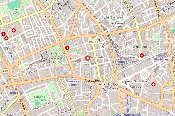 Map showing Prufrock Coffee in London