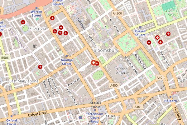 Map showing Store Street Espresso in London